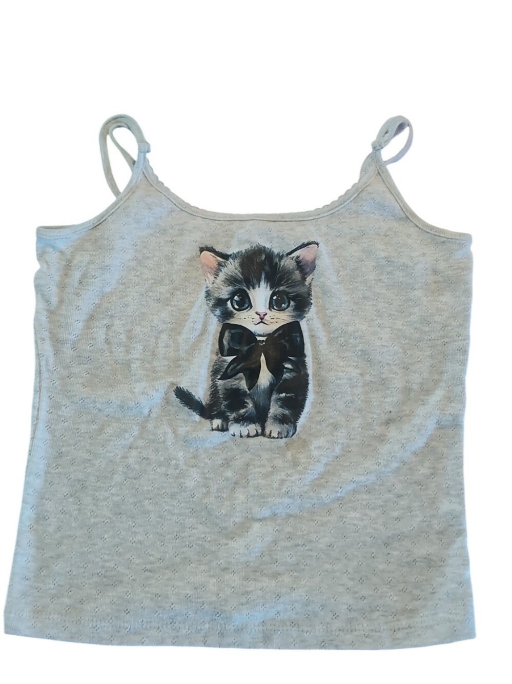 Lucky 777 Cute Kitten Graphic Cat Cotton Gray Tank Top Size XS